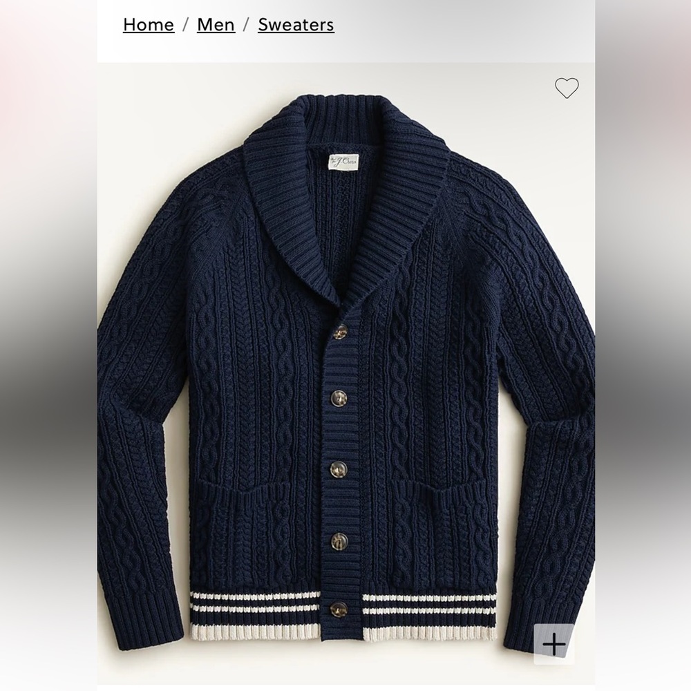 J. Crew Organic Cotton Cable Knit Shawl collar Cardigan Sweater